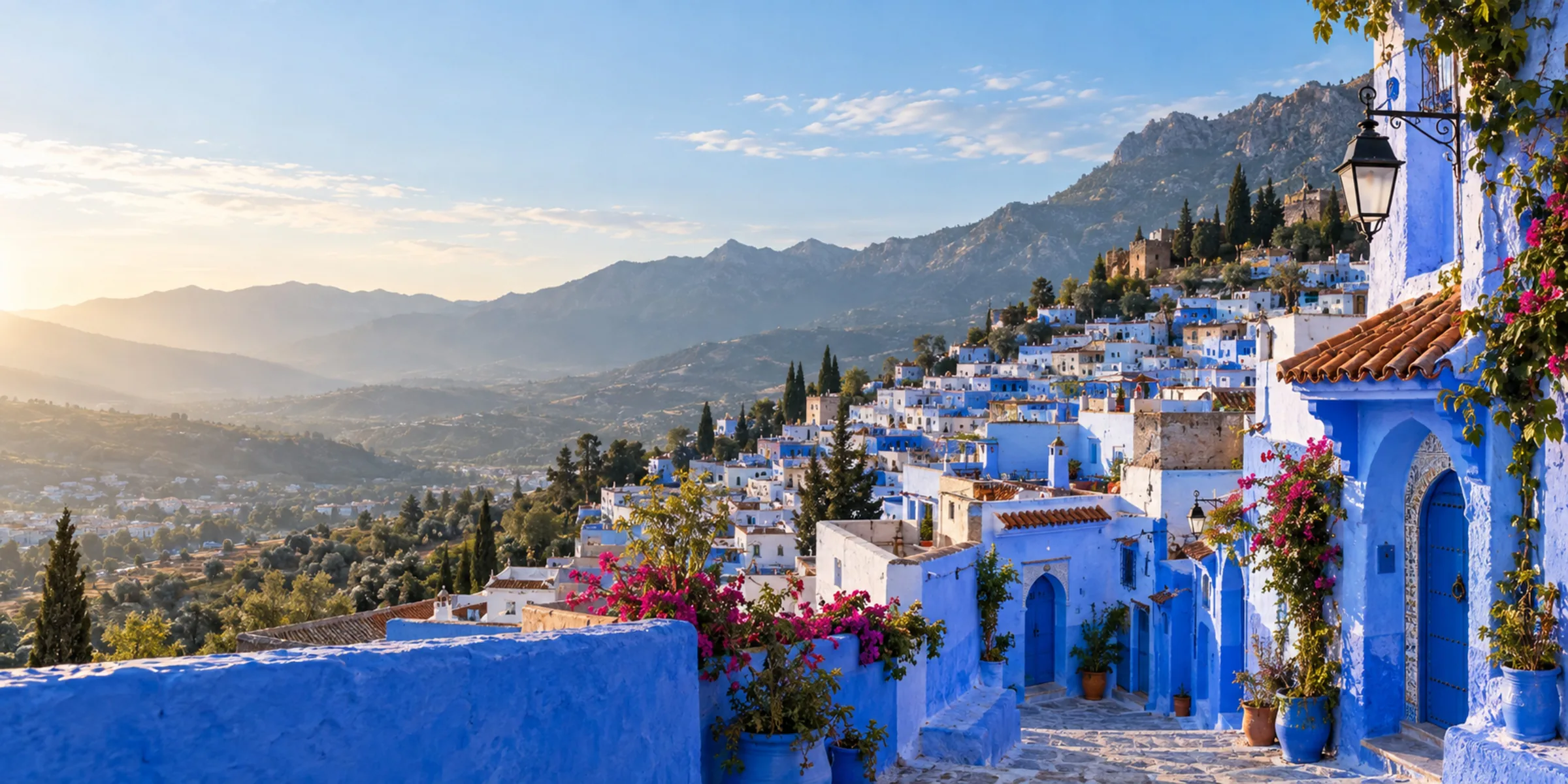 Chefchaouen blue town panorama