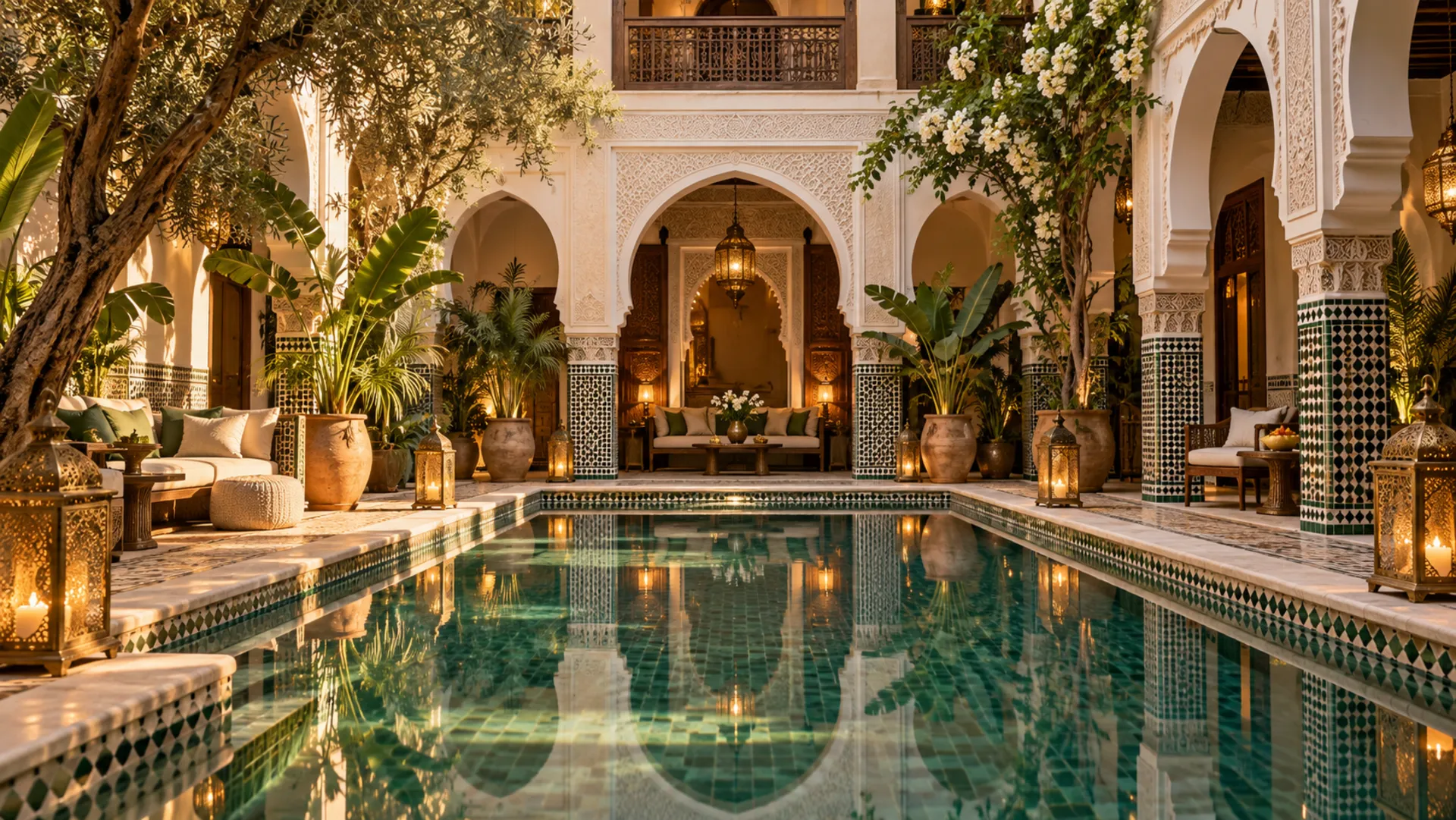Luxury Marrakech riad courtyard with swimming pool