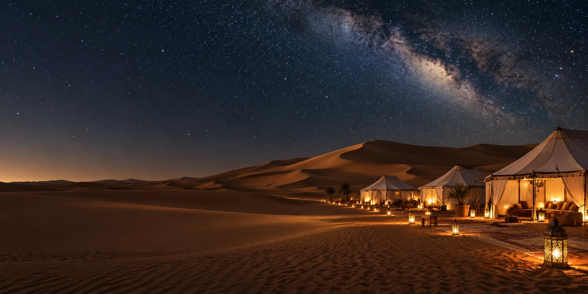 Luxury Sahara bivouac under a star-filled night sky
