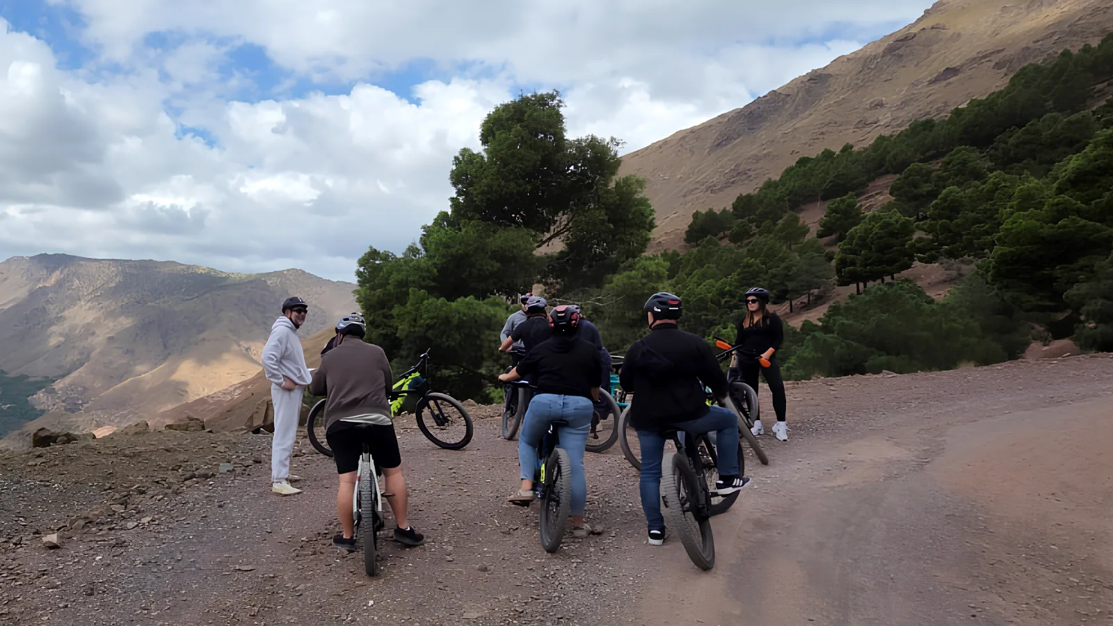 Cyclists enjoying an e-bike route through the Atlas Mountains in Morocco
