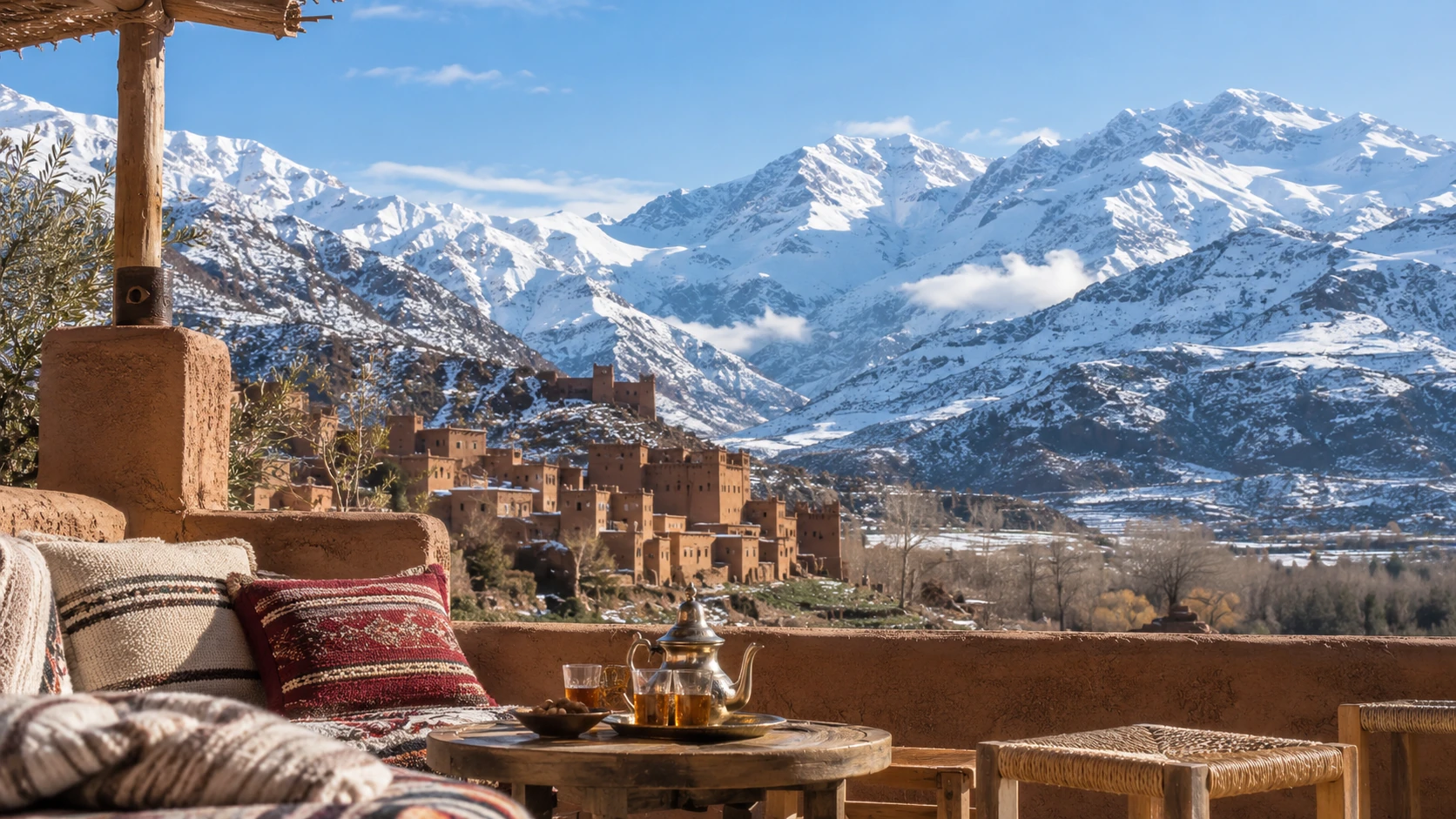 Snow-covered Atlas Mountains in Morocco during winter