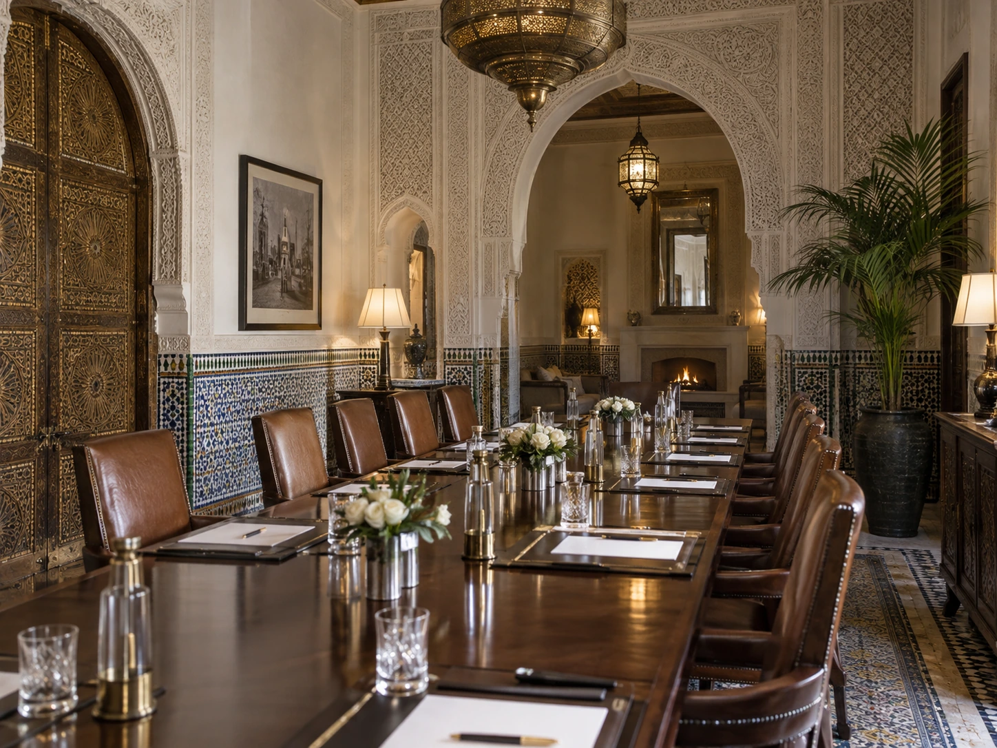 Elegant Moroccan meeting salon prepared for a private delegation program