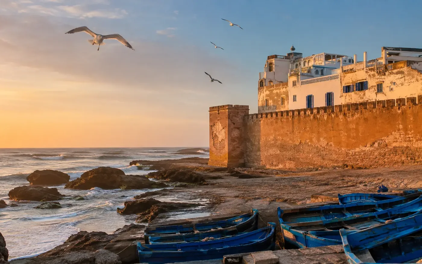 Essaouira Morocco Atlantic coast and historic ramparts without people