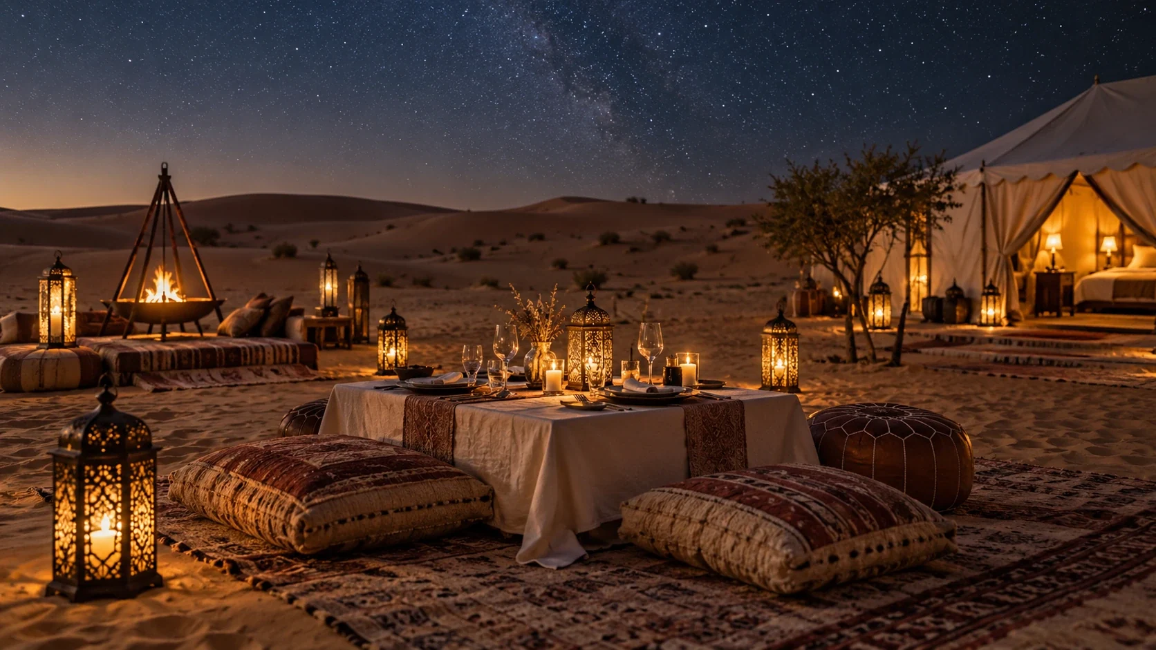 Private luxury dining in the Moroccan desert
